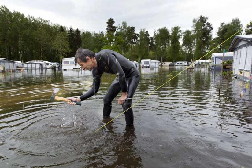 Camping d’Yvonand inondée suite aux intempéries .
